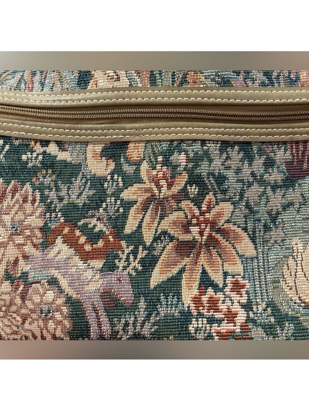 Capezio Brown and Tan Travel Bag with Vintage Tapestry Design Tan Leather Trim. - Picture 7 of 9